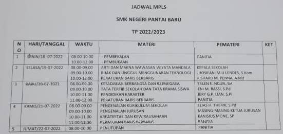 JADWAL MPLS Tahun ajaran 2022/2023